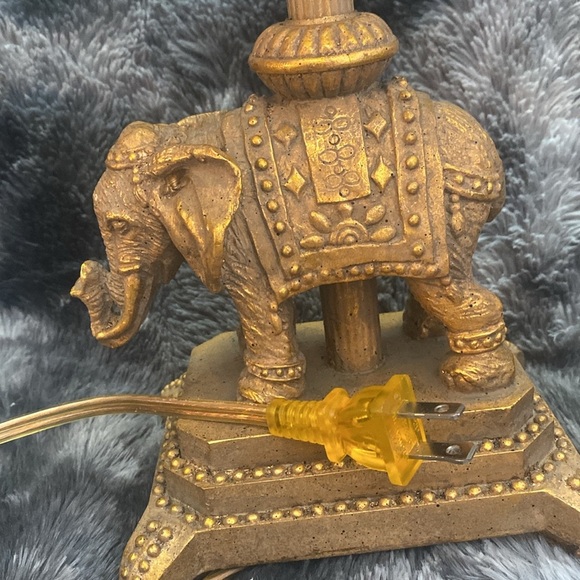 Elegant Gold Elephant Table Lamp with Beaded Trimmed Cloth shade - Picture 14 of 17